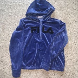 FILA Womens Velour Velvet Large Blue Hoodie